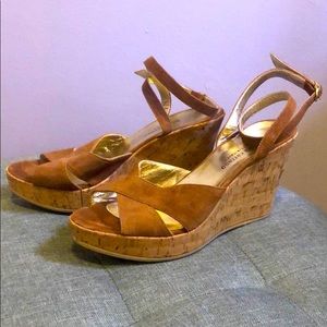 Andrea Carrano Suede Cork Wedges Ankle Strap